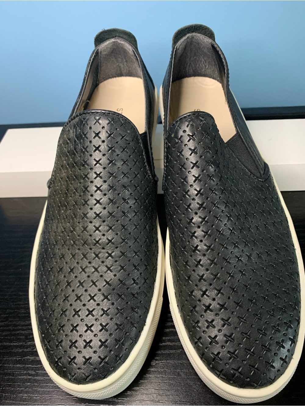 THE FLEXX Black Perforated Slip-On Sneakers with White Sole